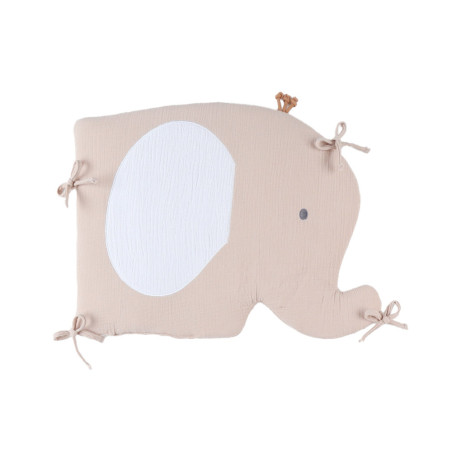 Tour de lit / protège barreaux gaze de coton beige et blanc éléphant