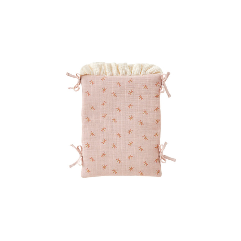 Tour de lit / protège barreaux gaze de coton rose à volants