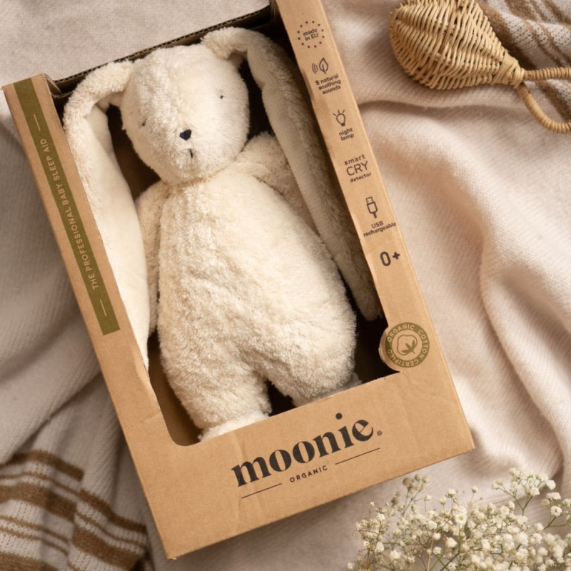 Moonie - Peluche veilleuse musicale et lumineuse nature bio lapin