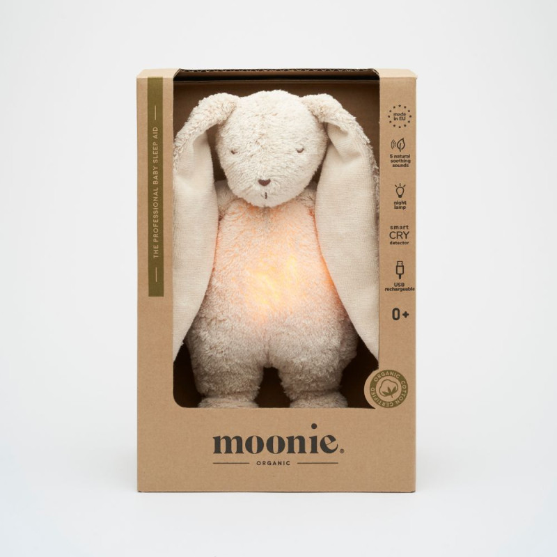 Moonie - Peluche veilleuse musicale et lumineuse nature bio lapin