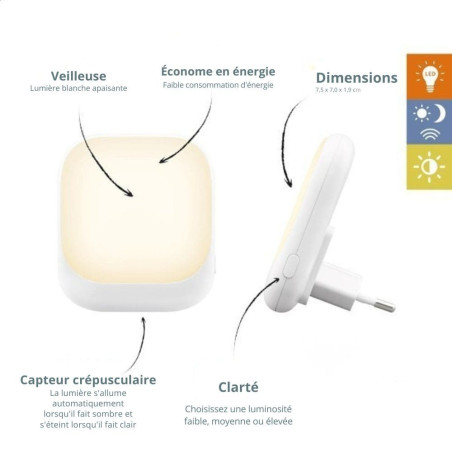 Veilleuse prise bébé automatique – lumière douce
