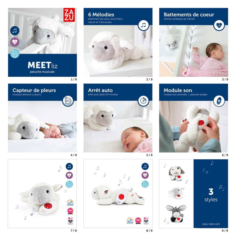 Liz le lapin - Peluche sonore avec capteur de pleurs