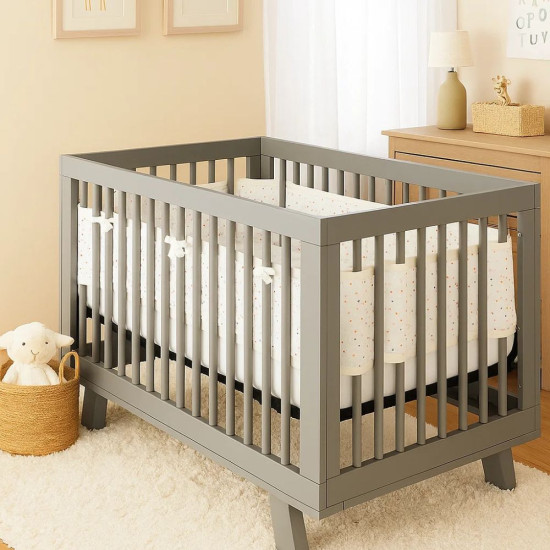 Tour de lit respirant 4 côtés Blanc à pois