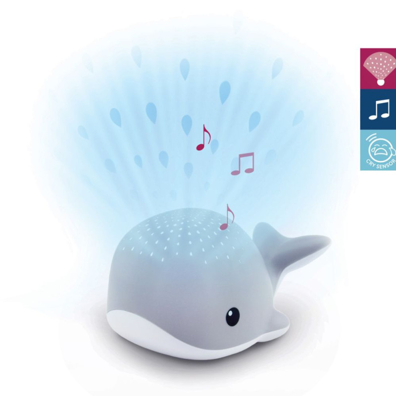 Wally la baleine - Projecteur d’ambiance océan, sons & lumière - gris