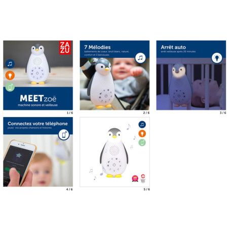 Zoë le pingouin - Veilleuse musicale rechargeable avec enceinte Bluet