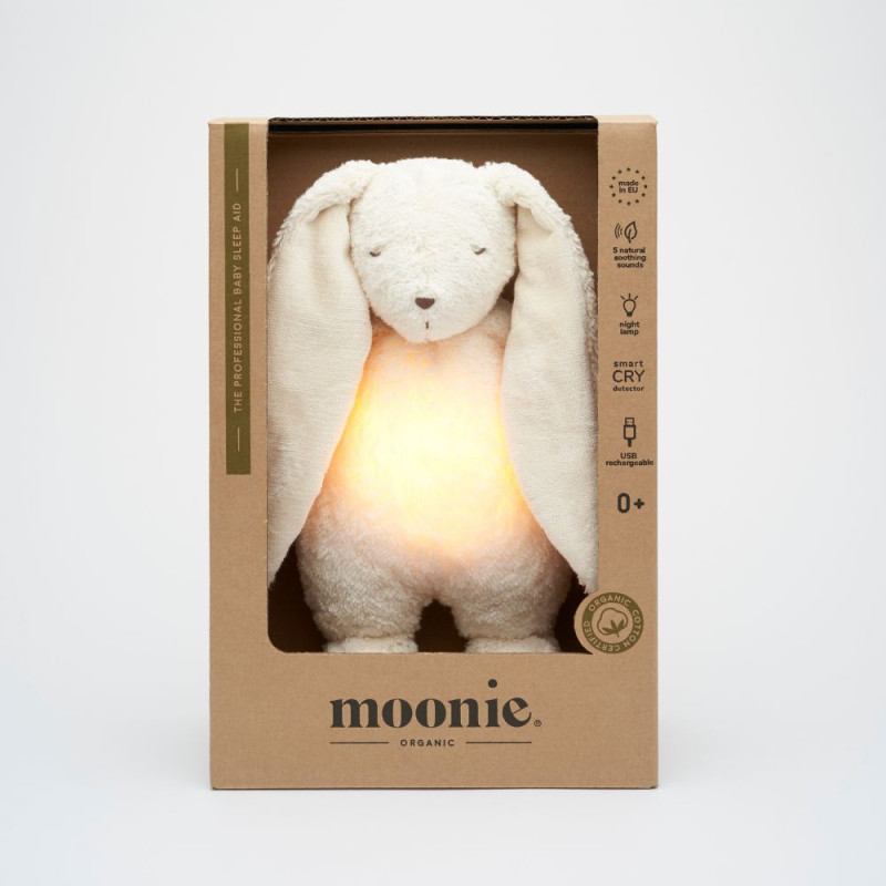Moonie - Peluche veilleuse musicale et lumineuse nature bio lapin