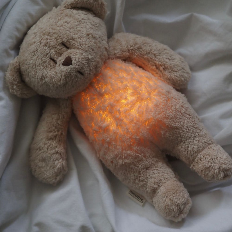 Moonie - Peluche con luz y música natural orgánica, osito