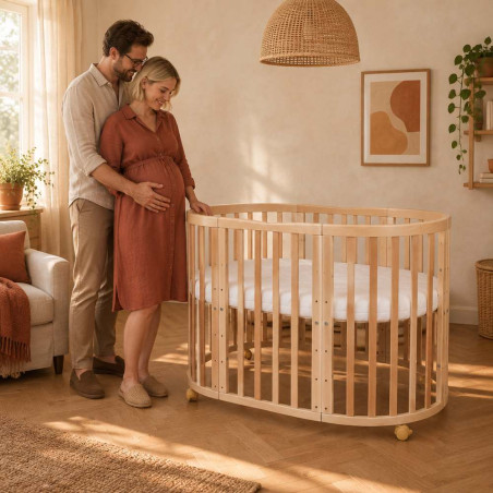 Lit bébé évolutif 7 en 1 Ovale - Agate - NATUREL