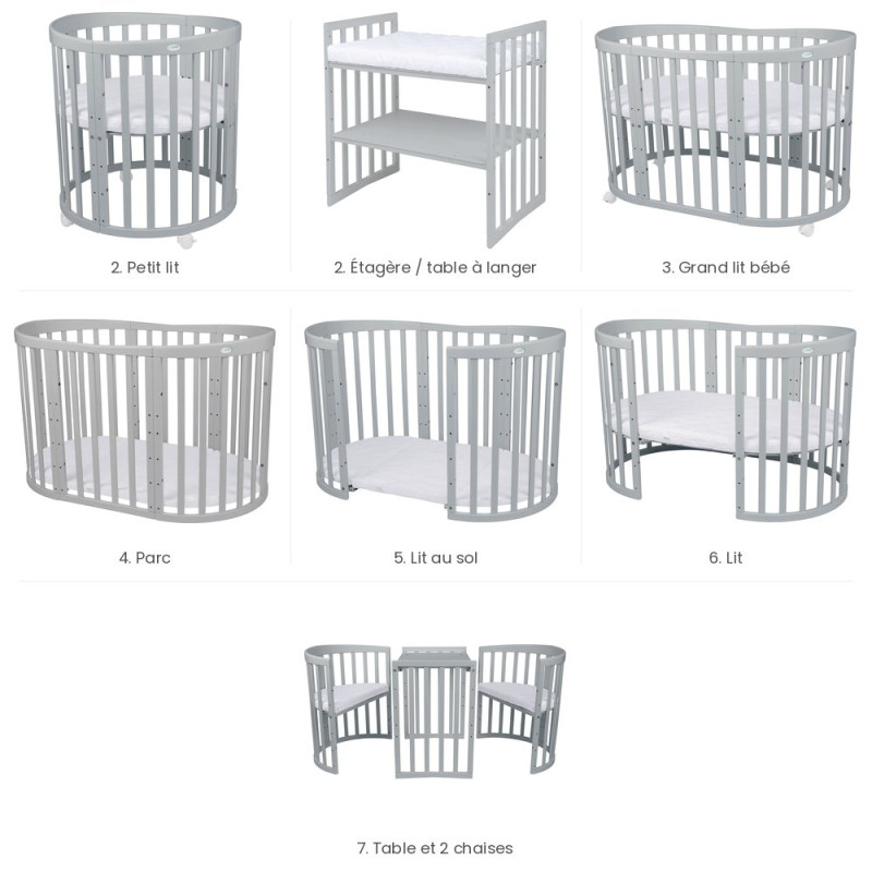 Lit bébé évolutif 7 en 1 Ovale - Agate - NATUREL