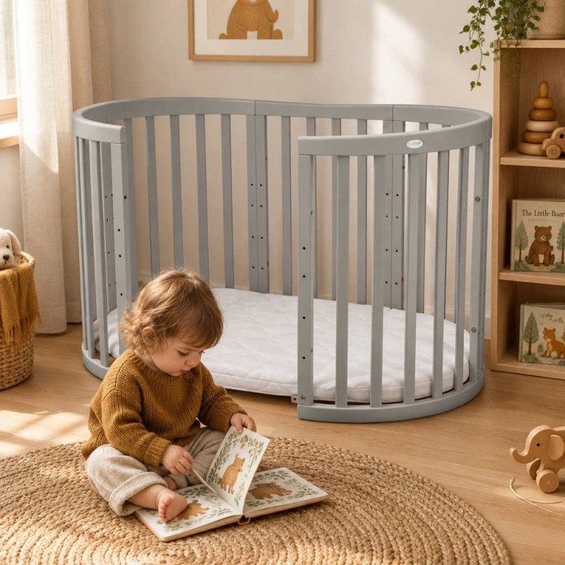 Lit bébé évolutif 7 en 1 Ovale - Agate - NATUREL