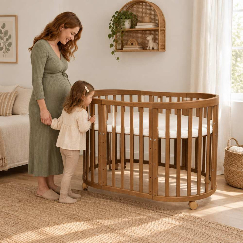 Lit bébé évolutif 7 en 1 Ovale - Agate - NATUREL
