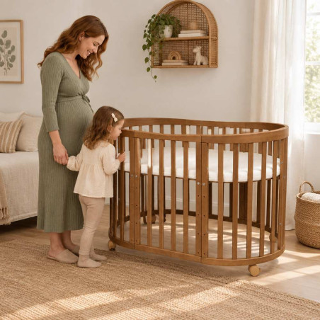 Lit bébé évolutif 7 en 1 Ovale - Agate - NATUREL