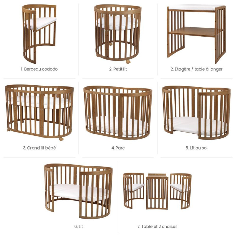 Lit bébé évolutif 7 en 1 Ovale - Agate - NATUREL