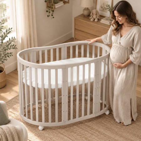 Lit bébé évolutif 7 en 1 Ovale - Agate - NATUREL