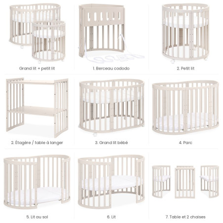 Lit bébé évolutif 7 en 1 Ovale - Agate - NATUREL