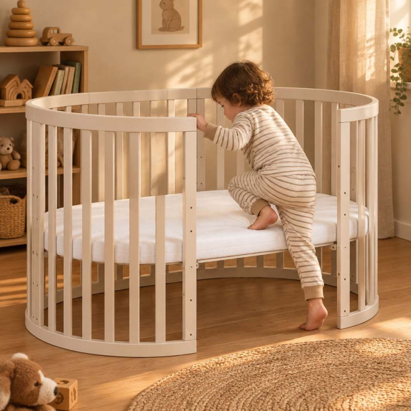 Lit bébé évolutif 7 en 1 Ovale - Agate - NATUREL